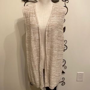 NWT CJ Banks Sweater Vest    Open Front   Ramie/Cotton   Tan & White    1X